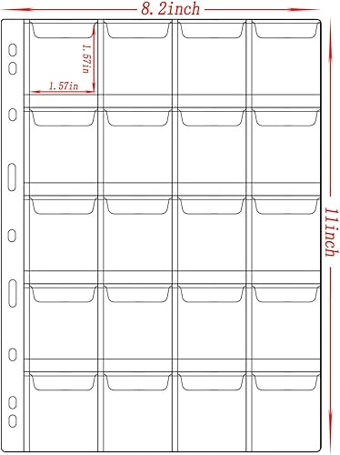 Miniatura 2 de 10 hojas de páginas de suministros para colección de monedas, página de bolsillo para coleccionar monedas con fundas estándar de 9 agujeros para