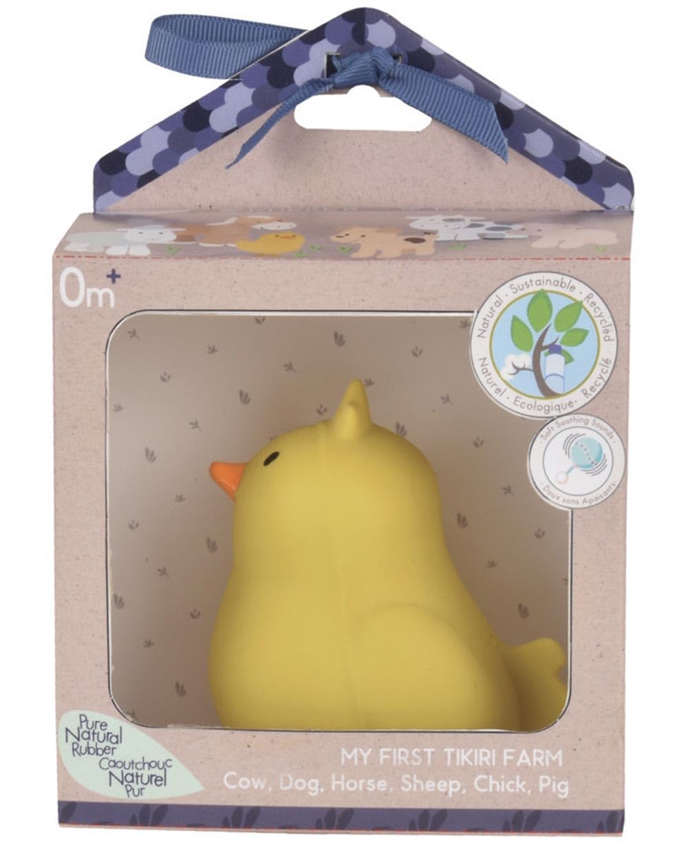 Tikiri Toys Chick Natural Rubber Rattle & Bath Toy, Sustainable & Organic Toys, for 0+ Kids, Multicolor