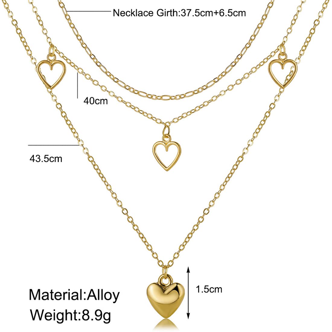 Layered Necklace with Plated Hearts