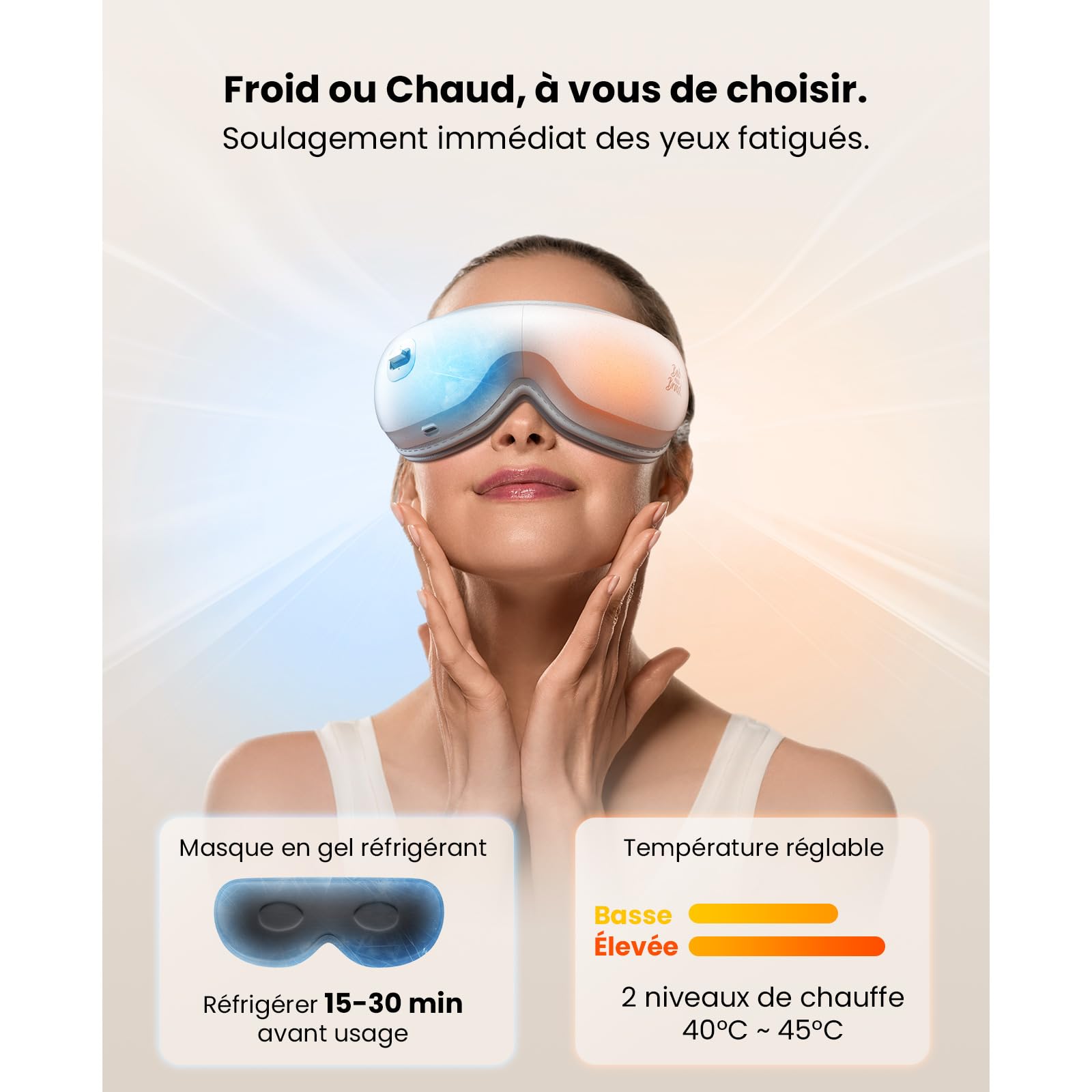 Bob and Brad Zero Pro Masseur oculaire silencieux avec chaleur et froid, masque massage yeux pour migraine, sécheresse et fatigue, cadeau femme et homme