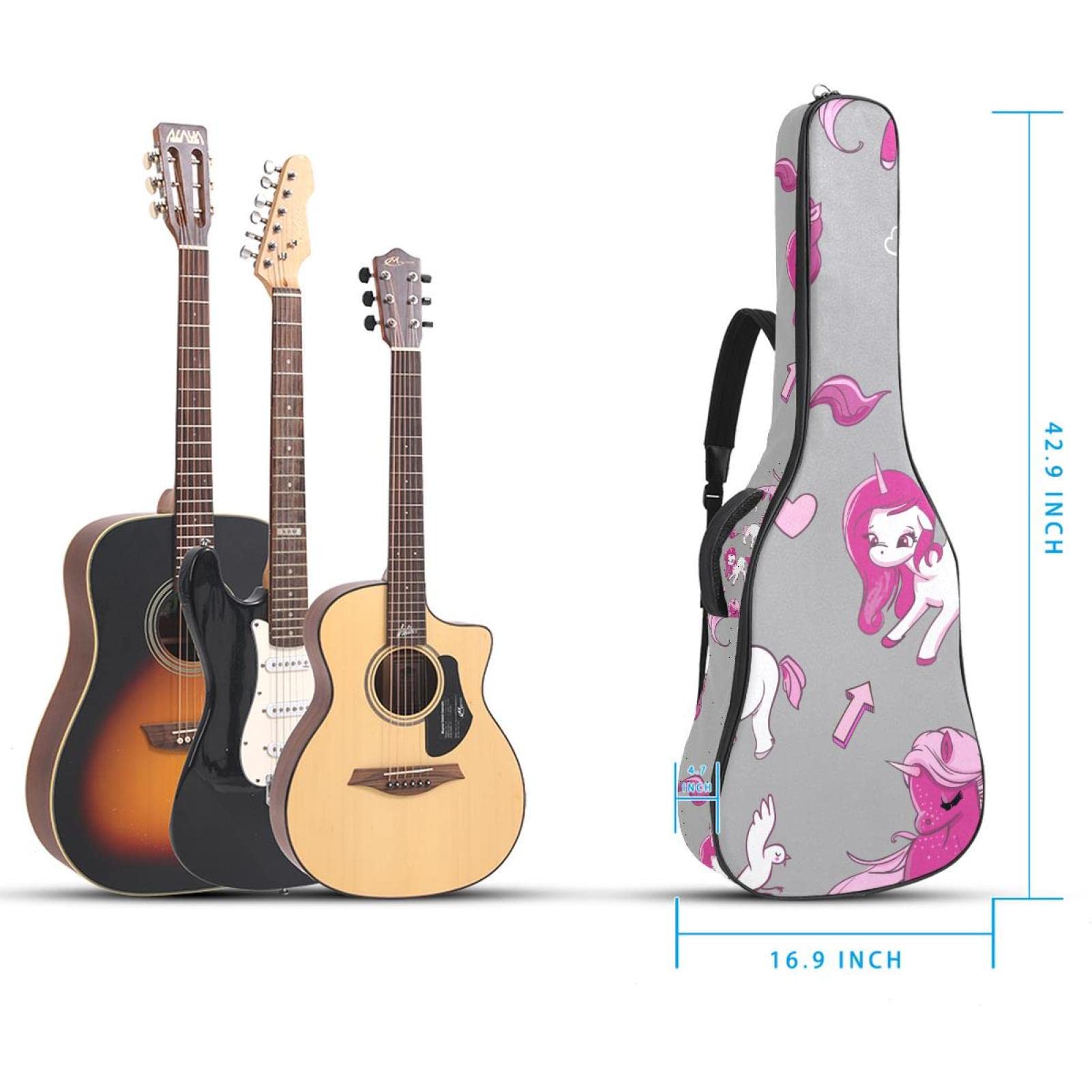 Torba na gitarę akustyczną, wodoodporny plecak na gitarę, gruby, miękki, wyściełany, buty sportowe, klasyczna obudowa na gitarę, Kolor7, 42.9x16.9x4.7 in, Organizer do torby
