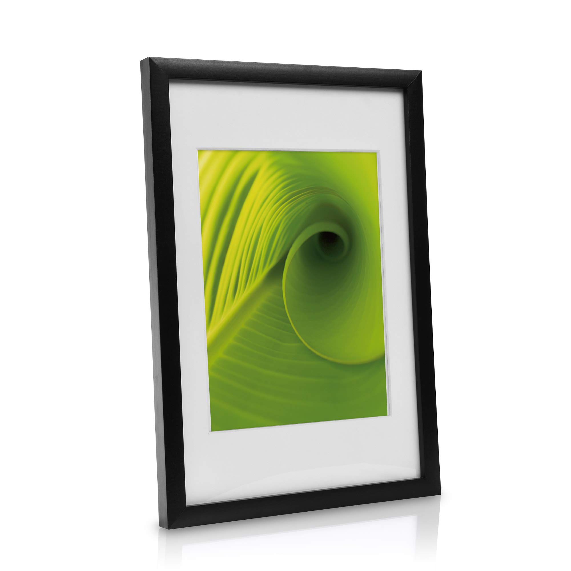 bomoe 24er Bilderrahmen Set Fotorahmen Collage aus Holz mit Passepartout | 10x10x15 8x13x18 4x15x20 2x20x30cm Schwarz & Kunststoff Bilder Rahmen Fotowand Bilderwand Wohnzimmer Fotocollage Nature