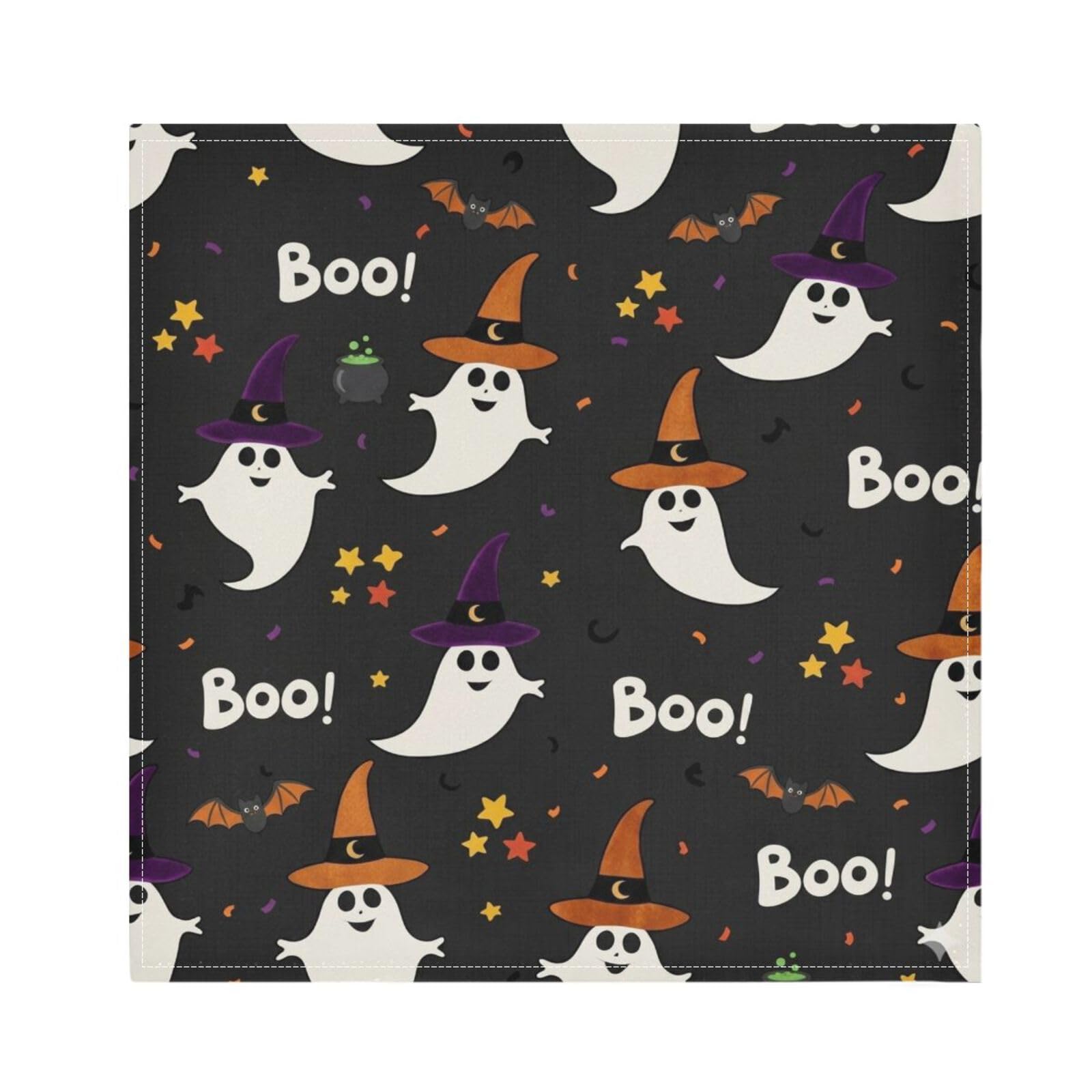 Ttgoth Halloween Boo Cloth Napkin Set of 4 Washable & Reusable Dinner Napkins for Dining Table, Banquets, Wedding, Party, 50x50 cm