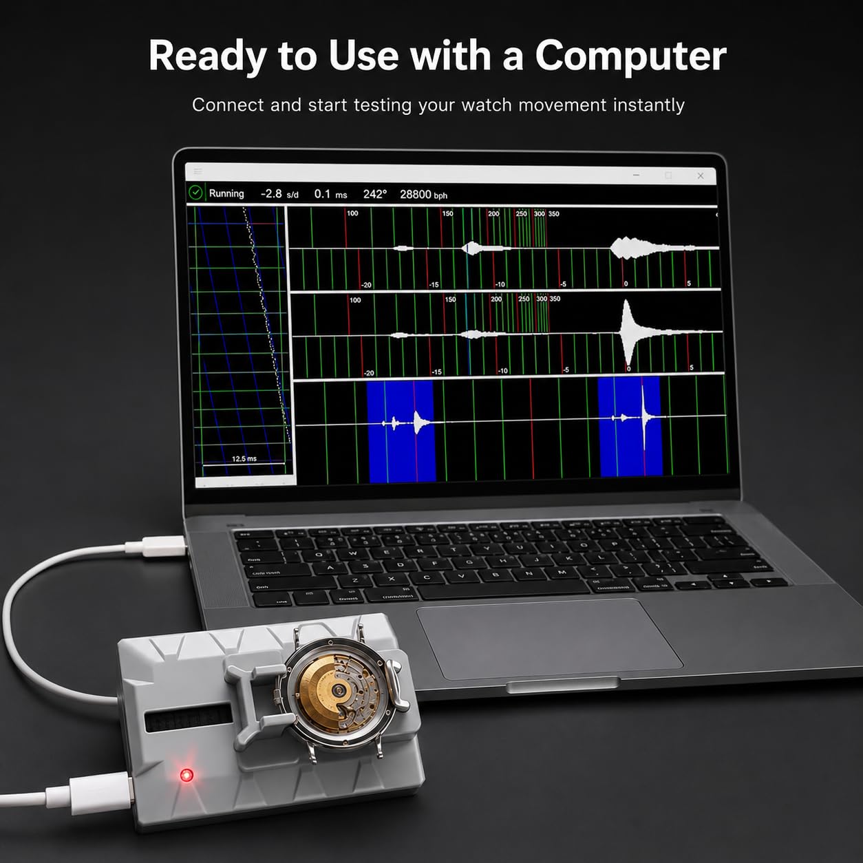 Timegrapher per movimento dell'orologio, tester meccanico multifunzionale per orologiai, strumento di riparazione compatibile con PC e tablet