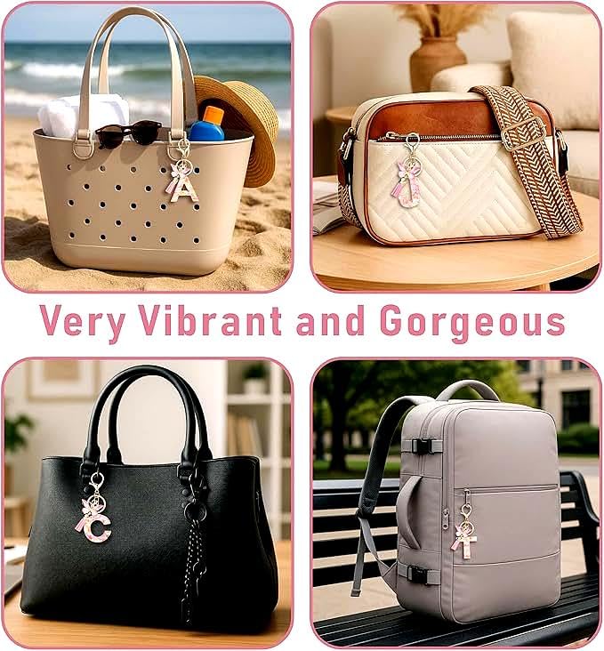 Image of GEOCARTER Lightweight Fashion Initial Letter Key Ring with Butterfly Pendant & Tassel, Stylish Purse Charm for Handbags, Car Keys, Gifts for Girls & Women