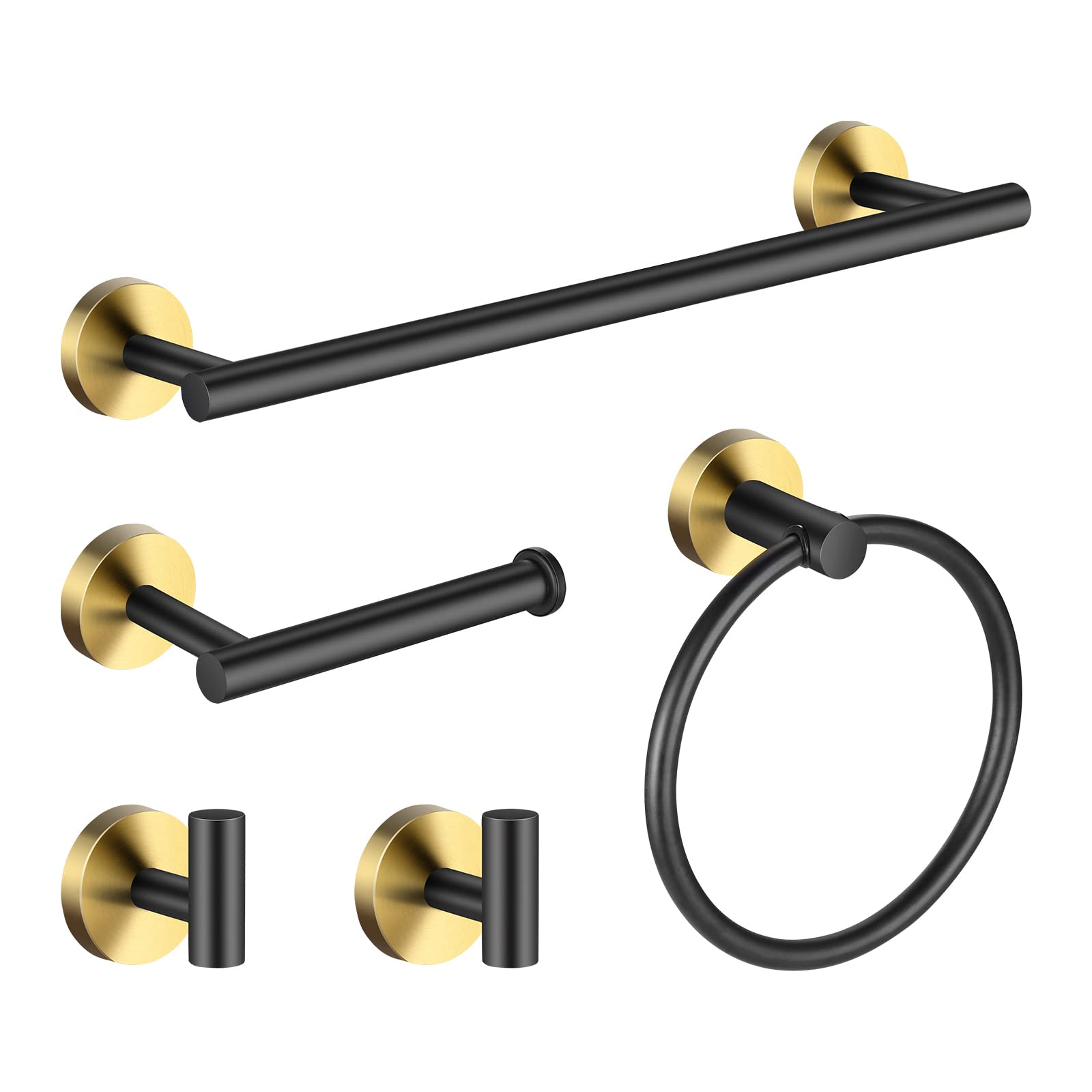 Hinmood Bathroom Hardware Set Black Golden 5 Pieces Bathroom Accessory