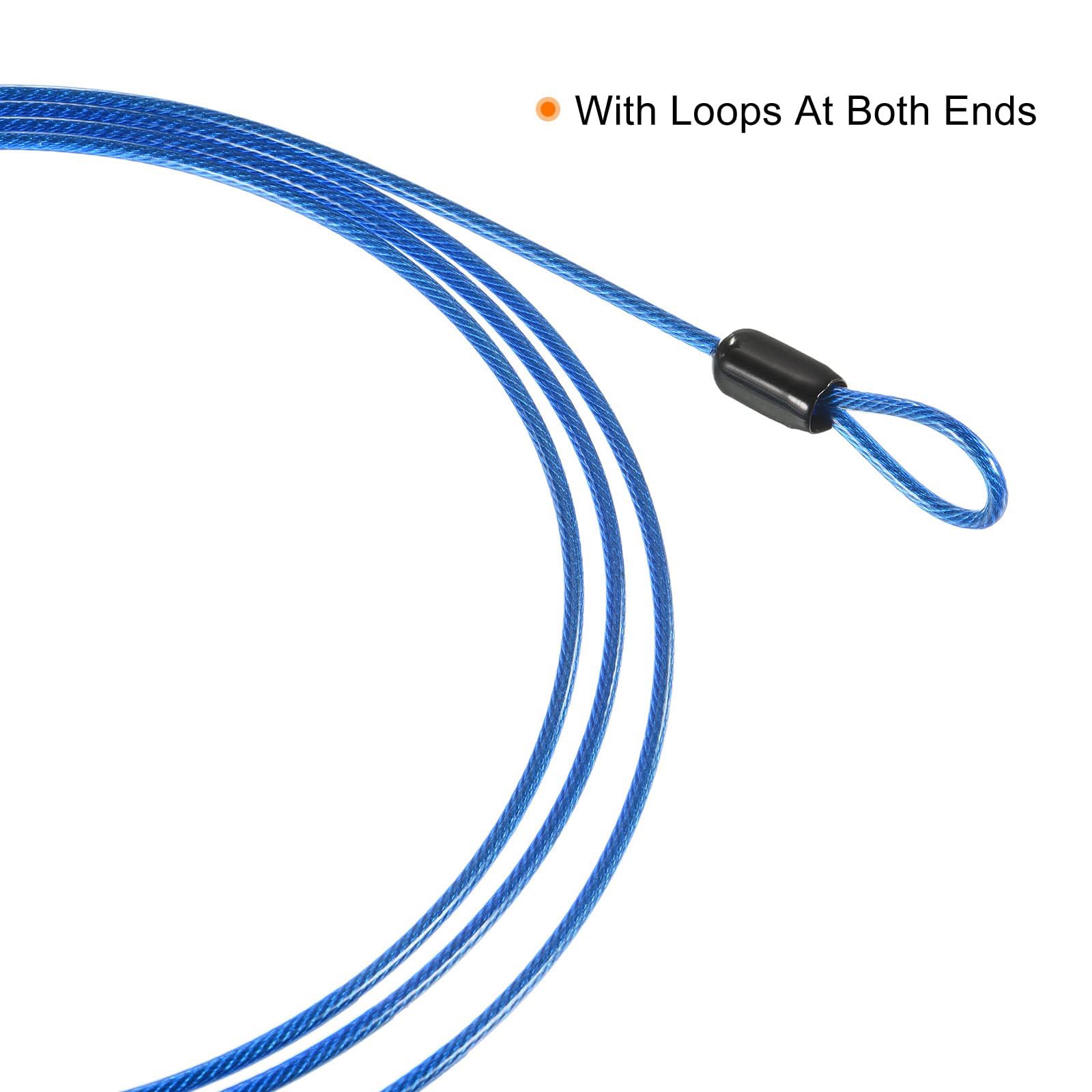 TA-VIGOR 2Pcs Security Steel Cable, 2.5mm x 0.5m / 1.64ft Coated Safety Wire Rope with Double Loop, Flexible Security Cable Lock for Bike, Luggage, Travel and Outdoor Use, Blue - Image 4