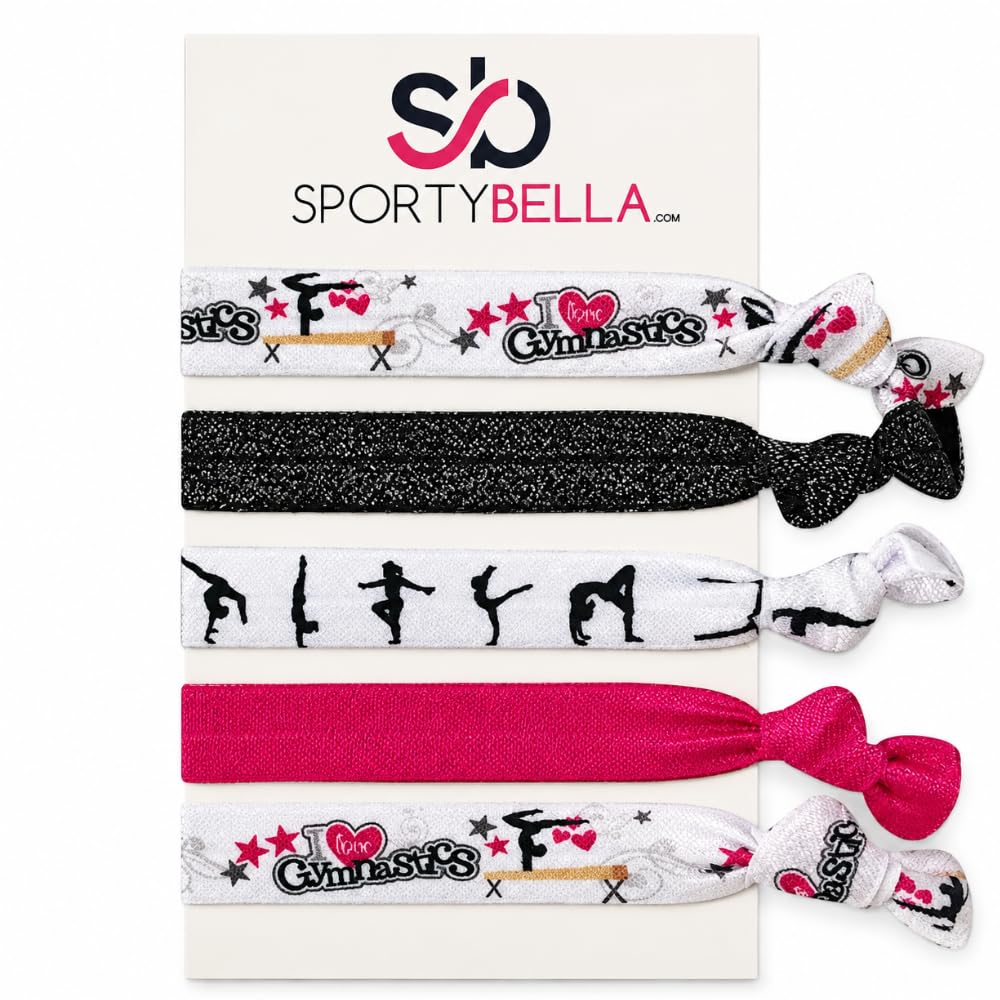 Gymnastic Hair Ties - Hair Accessories For Girls' Gymnastics Routines. Enhance Your Style with Elastics by SportyBella 5pcs.