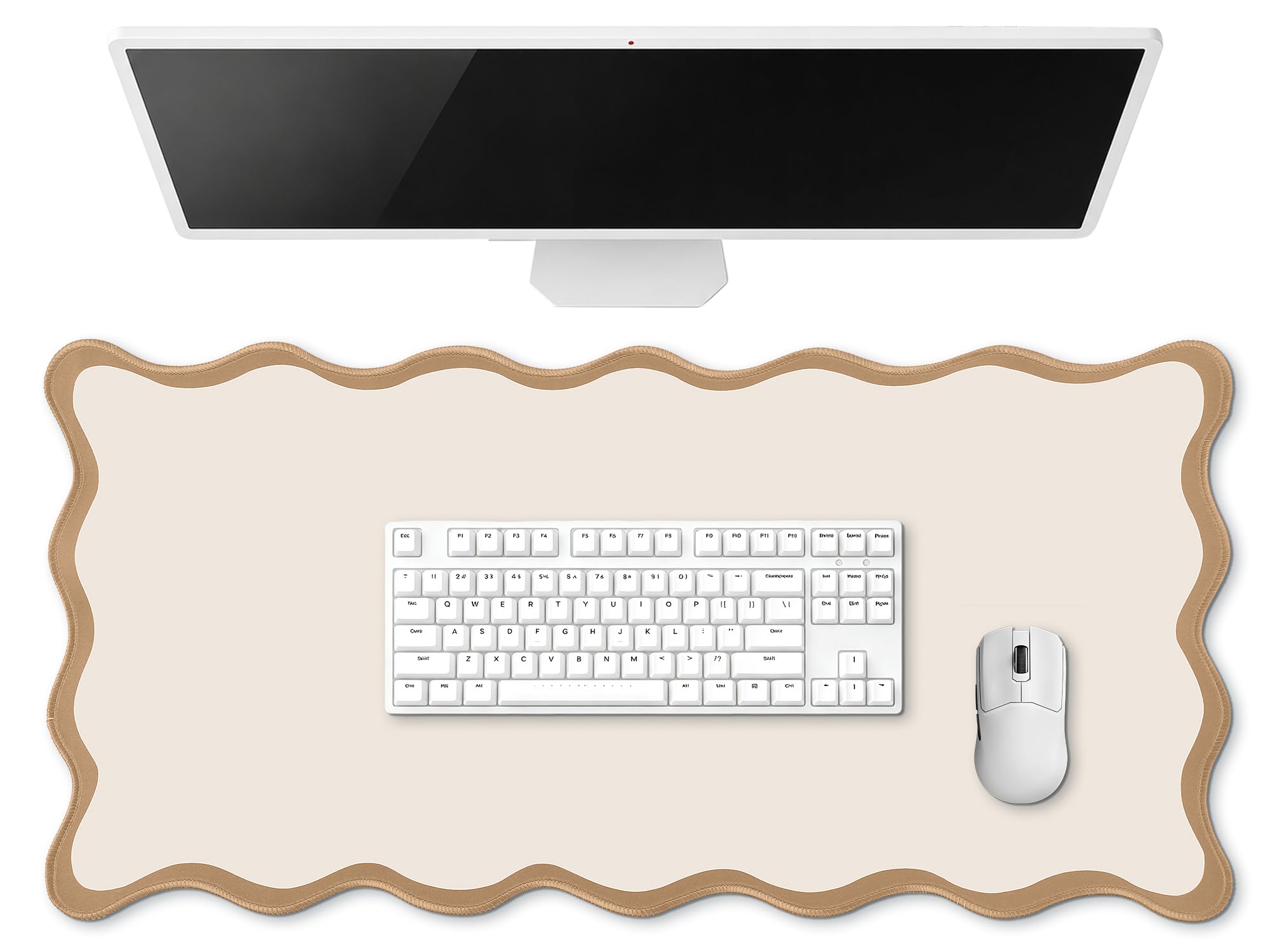 Photo 1 of Hahafelt Scalloped Desk Mat Large Desk Pad Cute Coquette Table Mat Back to School Preppy Table Make up Pad Nonslip Graduation Gift with Stitching Waterproof Gaming(Beige,31.5 x 15.8 Inches)