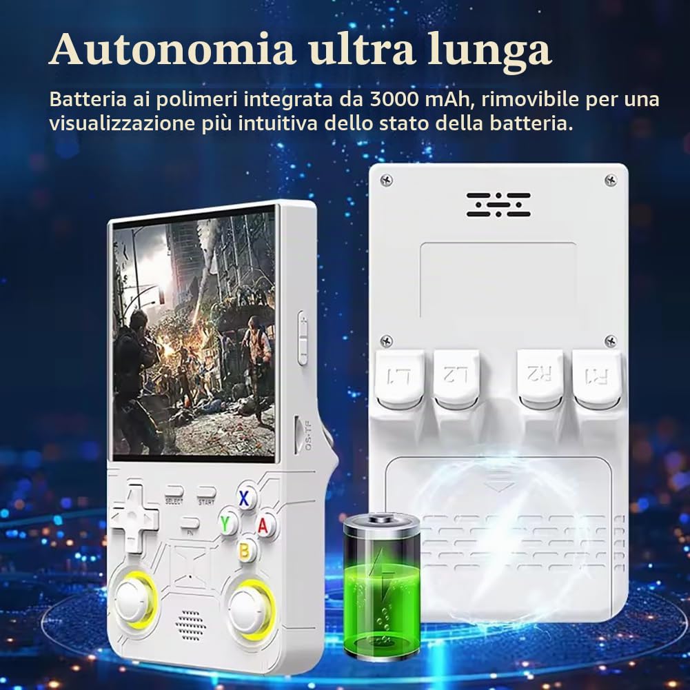 R36 - Console di gioco portatile ultra retrò con sistema Linux open source, schermo IPS da 4,0 pollici, scheda TF 64G/128G contiene oltre 15.000+/30000 giochi, abilitato WiFi, console emulatore
