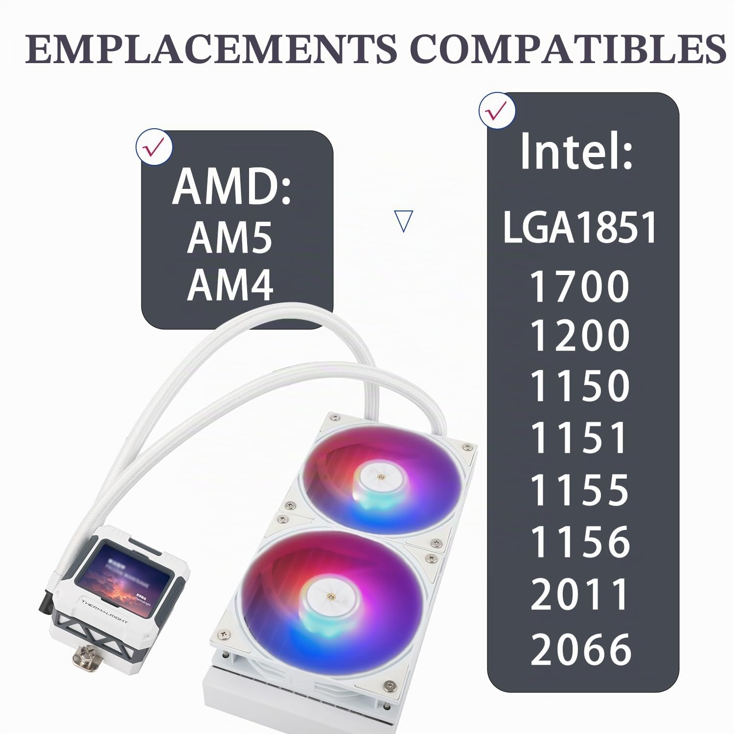 TR Thermalright FW240 White ARGB Refroidisseur liquide pour processeur, écran LCD IPS 2,4 pouces avec résolution 320x240-Magnétique, thème d'écran DIY, pour AM4/AM5, LGA1851/1700/115x