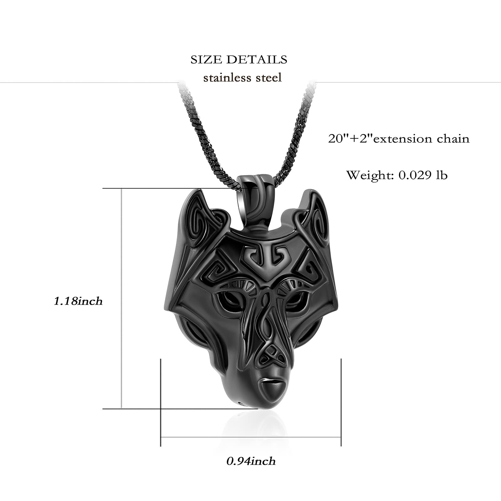 Yinplsmemory Cremation Jewelry Viking Wolf Head Urn Necklace for Ashes for Men Ashes Keepsake Urn Jewelry for Human Ashes/Pet Ashes
