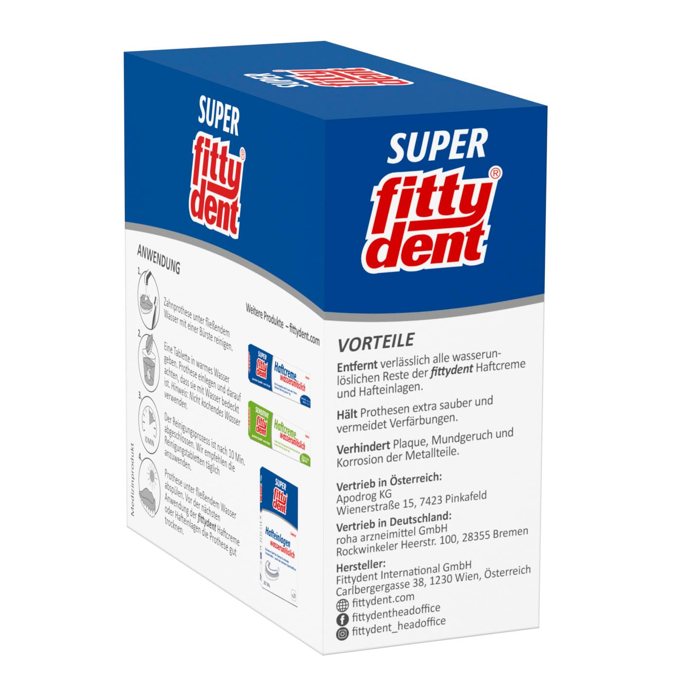 Fittydent Lot de 4 tablettes de nettoyage 32 pièces – Nettoyage et entretien avec formule d'entretien PH9 – Empêche la décoloration