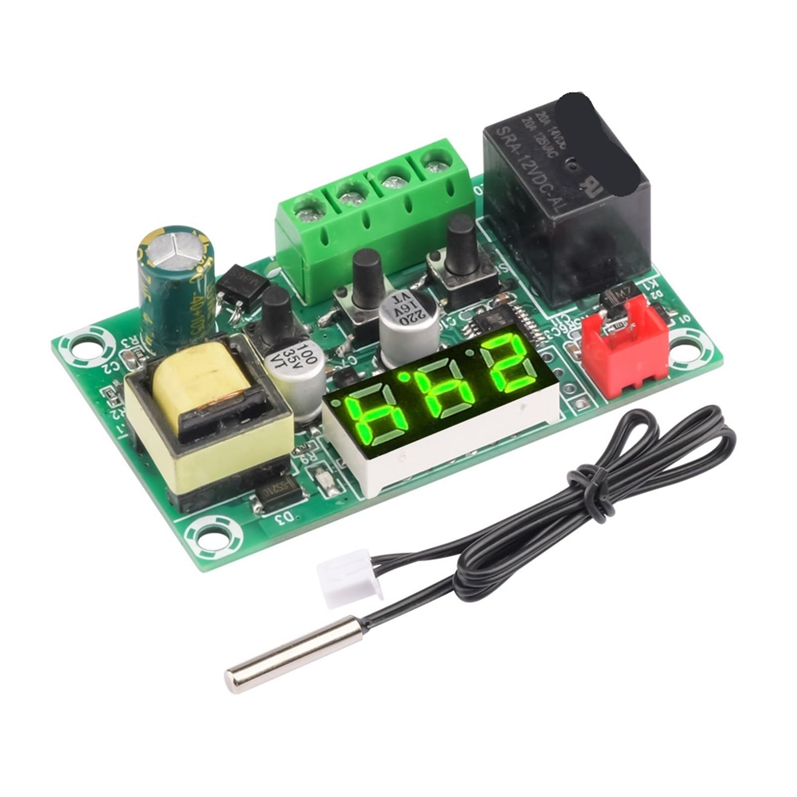 Termostato digital LED W1209, controlador de temperatura, módulo de interruptor de termómetro, sensor NTC impermeable, CA 110-220 V, 5 unidades(Green)