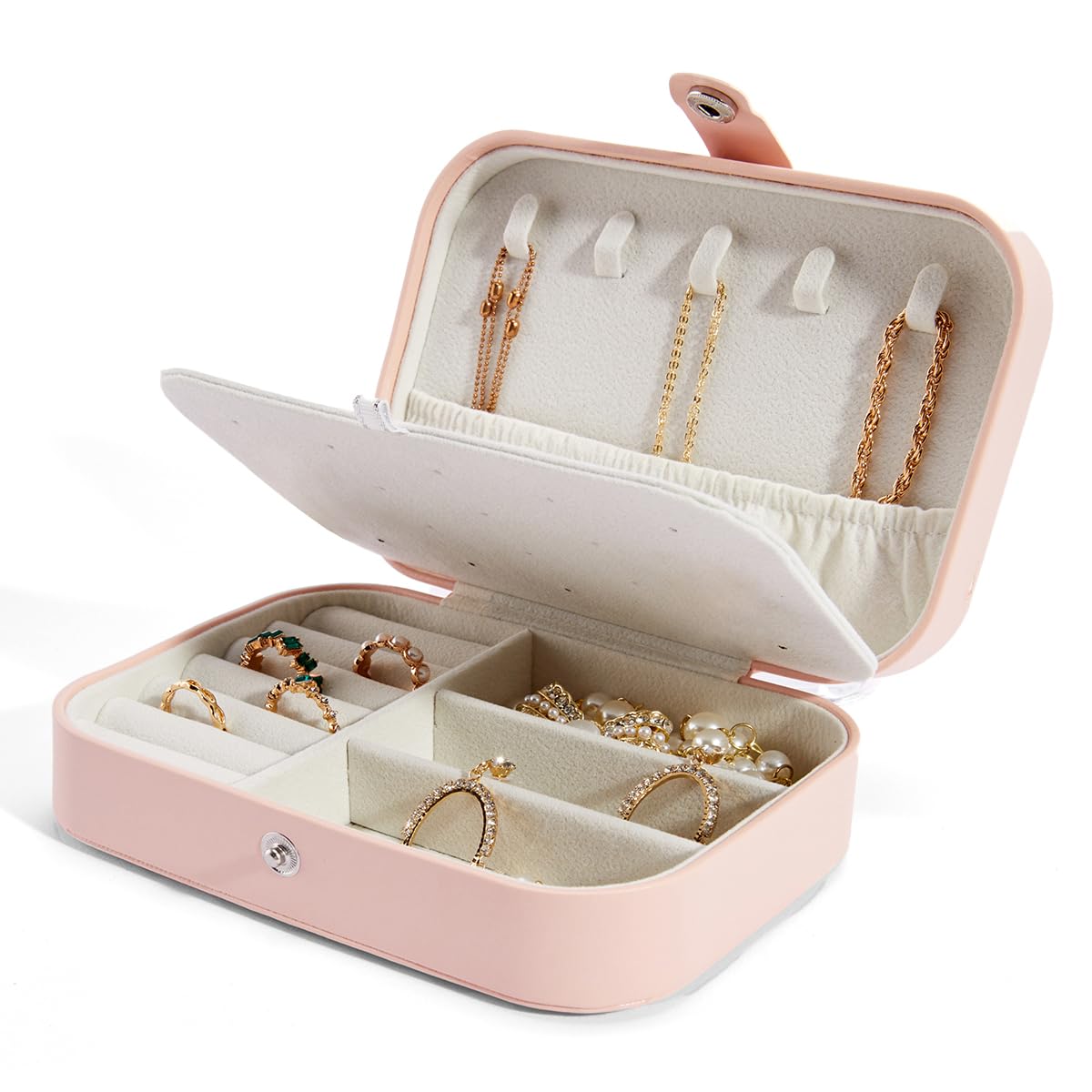 Smileshe Jewelry Box, PU Leather Small Portable Travel Case, 2 Layers Organizer Display Storage Holder Box for Rings, Earrings, Necklaces, Bracelets