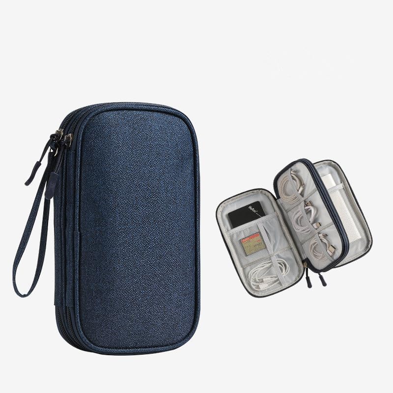 Double Layer Electronics Organizer Travel Case, Portable Cable Charger Storage Bag with Wristlet, Waterproof Accessories Pouch for Power Bank, USB Drive, Earphones, Hard Drive, 11x20x4.5cm (pink)