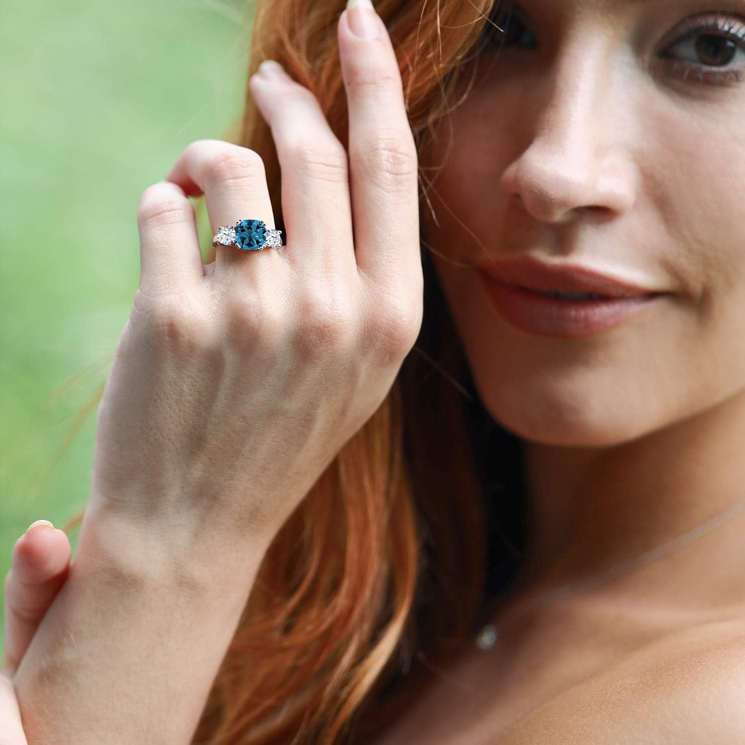 Gem Stone King 4.24 Cttw London Blue Topaz and White Zirconia 3-Stone Engagement Ring For Women | 925 Sterling Silver | Center Cushion 8MM | Wedding Engagement Anniversary Promise Ring - Image 6