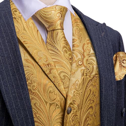 Image of Barry.Wang Mens Silk Lapel /Shawl Collar Vest Tie Sleeve Holder Set Formal /Casual Paisley Vests Wedding Tuxedo Waistcoat