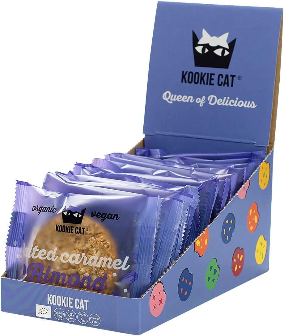 Kookie CatSalted Caramel Almond Individually Wrapped Vegan Cookies, Gluten Free, Soy Free, Bio and Organic, Almond & Oat, 12 X 50g MultipackEU Organic