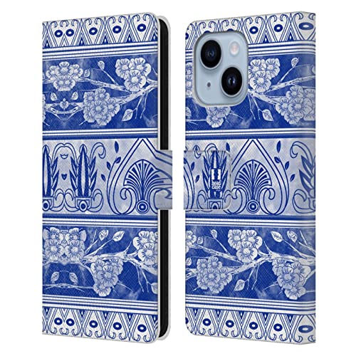 Étui portefeuille en cuir motif vase à fleurs chinois pour iPhone 14 Plus