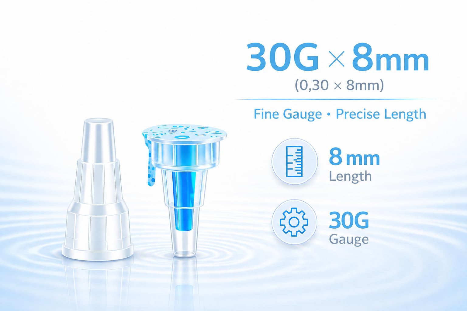 Sterile Einweg Pen Tips 30G (0,30 x 8 mm) – 100 Stück, einzeln verpackt, universell kompatibel, für Labor, Industrie und Kosmetikanwendungen