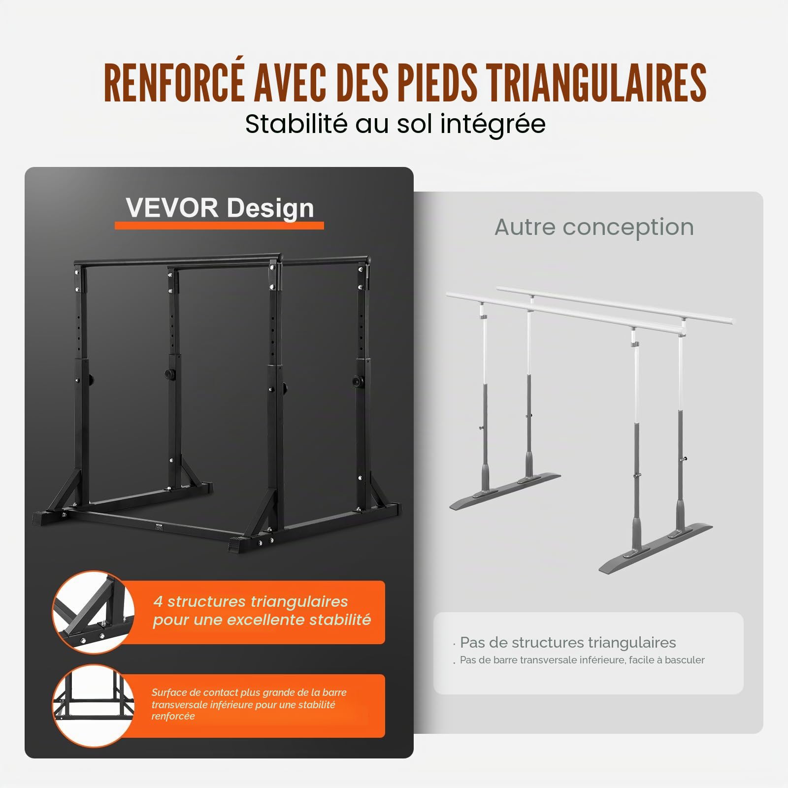 VEVOR Barre Dips, Capacité de 363 kg, Station de Dips Très Résistante avec Hauteur Réglable, Station de Barre d'Entraînement de Fitness, Barres Parallèles pour l'Entraînement de Force à la Maison