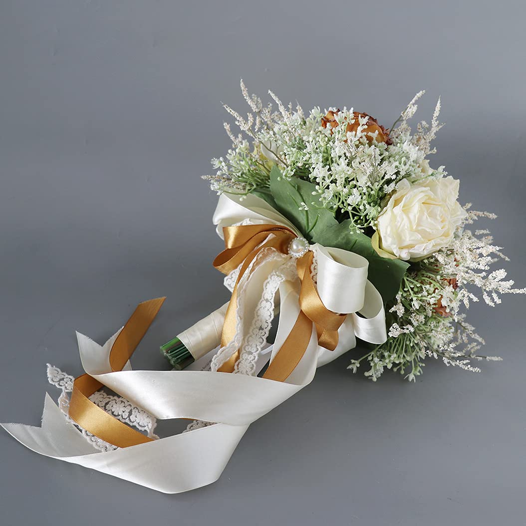 Hochzeit Bouquet für Braut - Karamell Gebrannt Rand Rose, Künstliche Blumensträuße für Brautjungfer, Hochzeit Dekoration