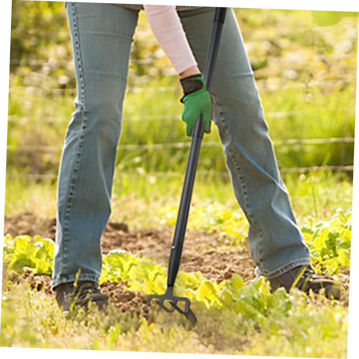 DOITOOL Rastrillo de Mano Multiusos para Jardín y Huerto, Azada de Estribo 3 Secciones 1,2 M Acero Inoxidable Resistente para Eliminar Malas Hierbas y Aflojar Tierra