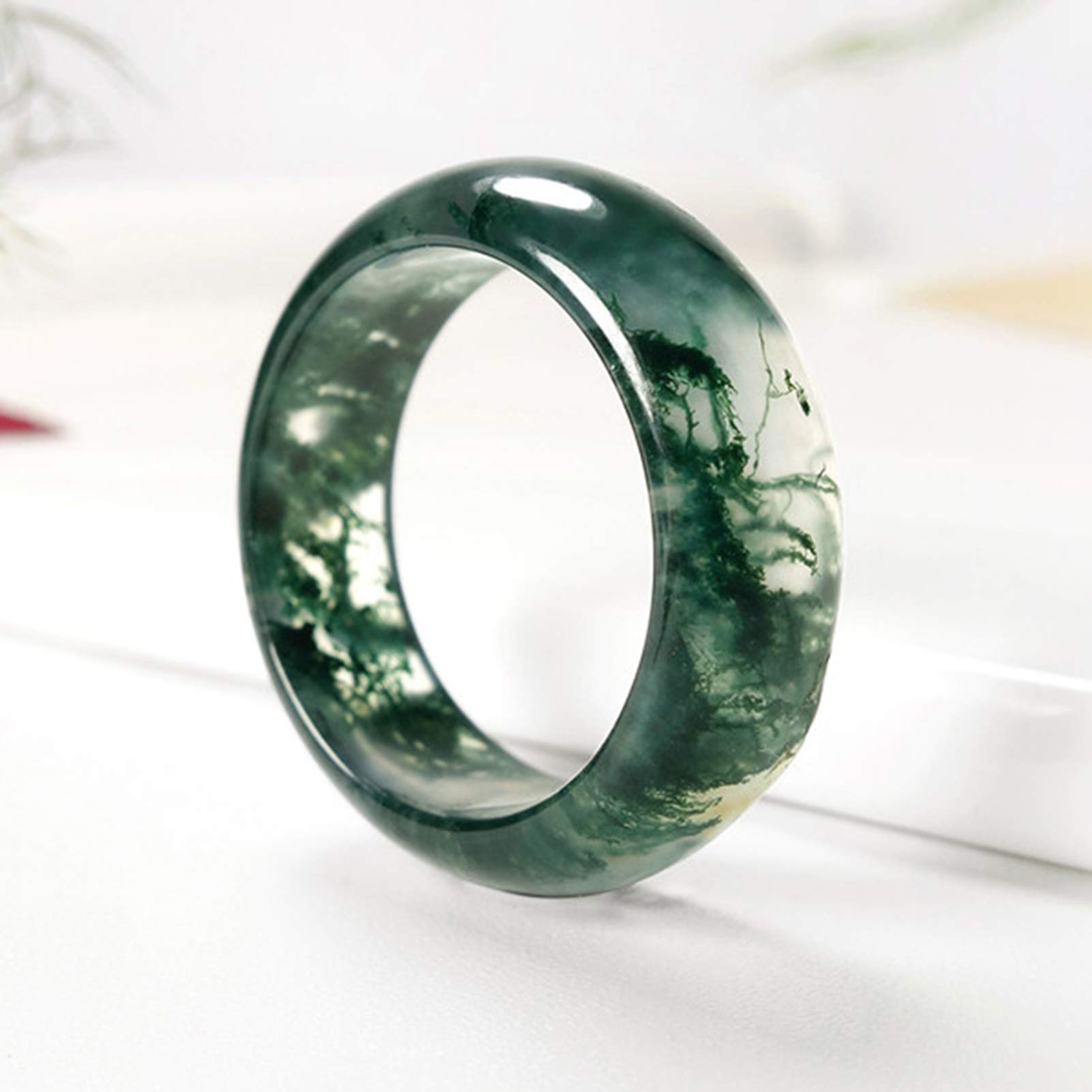 BMQ Aquatic Achat Ring Eisblume Gras Grüne Ringe Chalcedon Jade Paar Schwanz Ring Schmuck