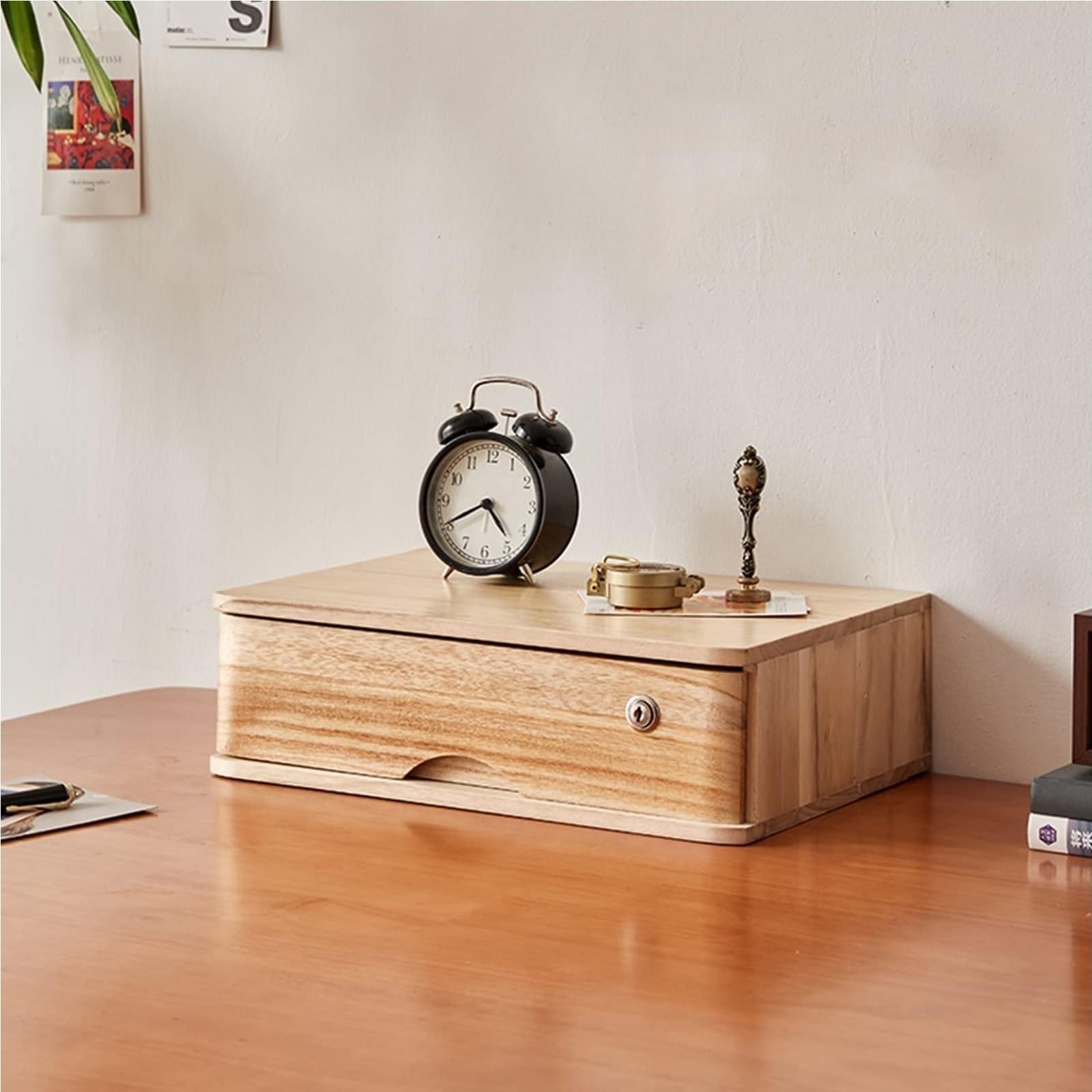 Aioneer C Solid Wood Desktop File Abinet - Lockable 4-Layer Nizer With Drawers, Stylish Storage Solution For Home Office Supplies & Desktop Nization-1 Layer