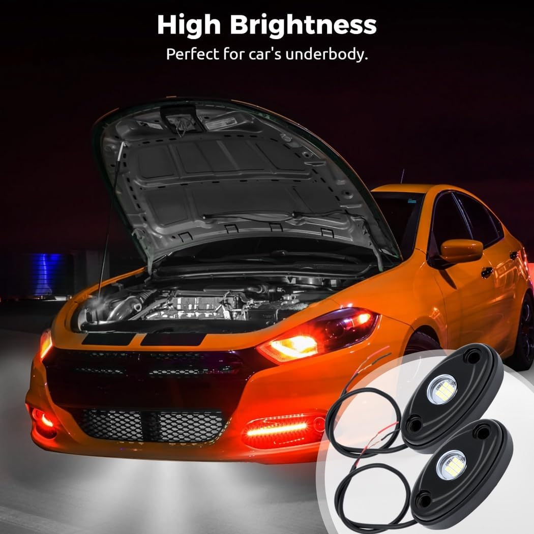 White Led Rock Lights 6-Pack, Neon Under Glow Lights, for Cars, Trucks, Motorcycles, Boats, Ships