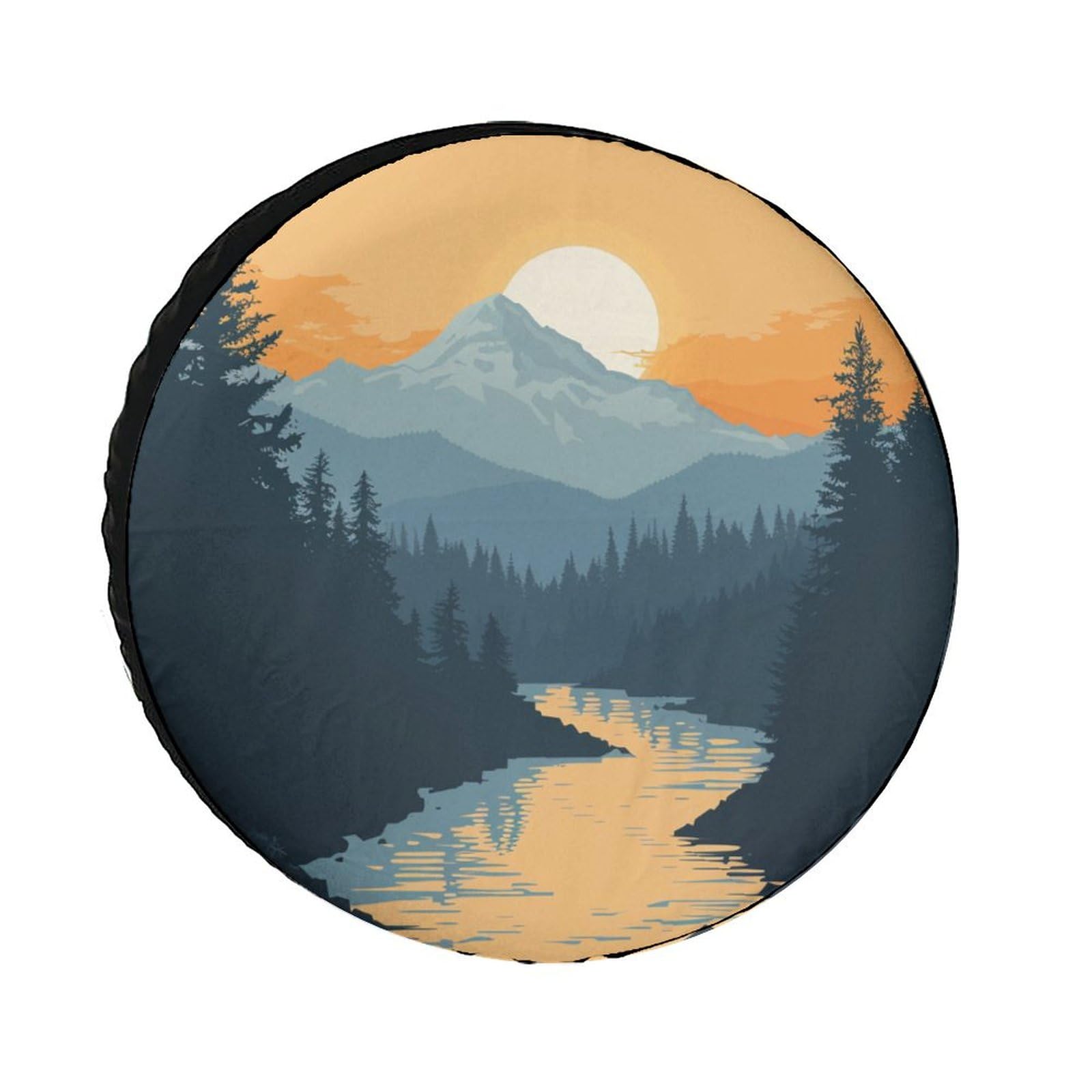 Camping Spare Tire Cover 14 Inch Mountain Adventure Weatherproof Universal Wheel Protectors Watercolor Nature Landscape Universal Fit for Trailer SUV Truck Camper Travel Trailers Accessories