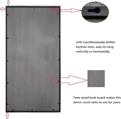 Miniatura 6 de Espejo de pared rectangular alto con marco de metal para sala de estar, tocador de baño o dormitorio, decoración de espejo colgante largo, se cuelga