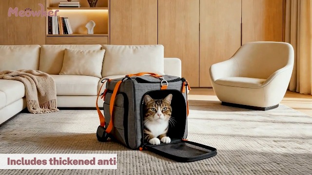 Meowker Cat Pet Carrier Soft Sided Bag Airline Approved, Foldable Travel Large Carrier for Small Kittens Medium Cats Up to 13 Lbs, Expandable Carrying Case for Car, Comfortable for Transport - image 8