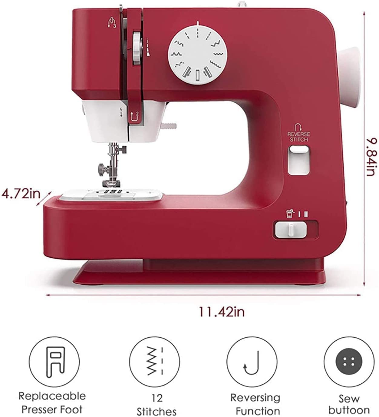 Mini máquina de coser, máquina de coser eléctrica con 12 patrones de puntada, uso doméstico, fácil de operar, ideal para principiantes y proyectos de manualidades, diseño portátil