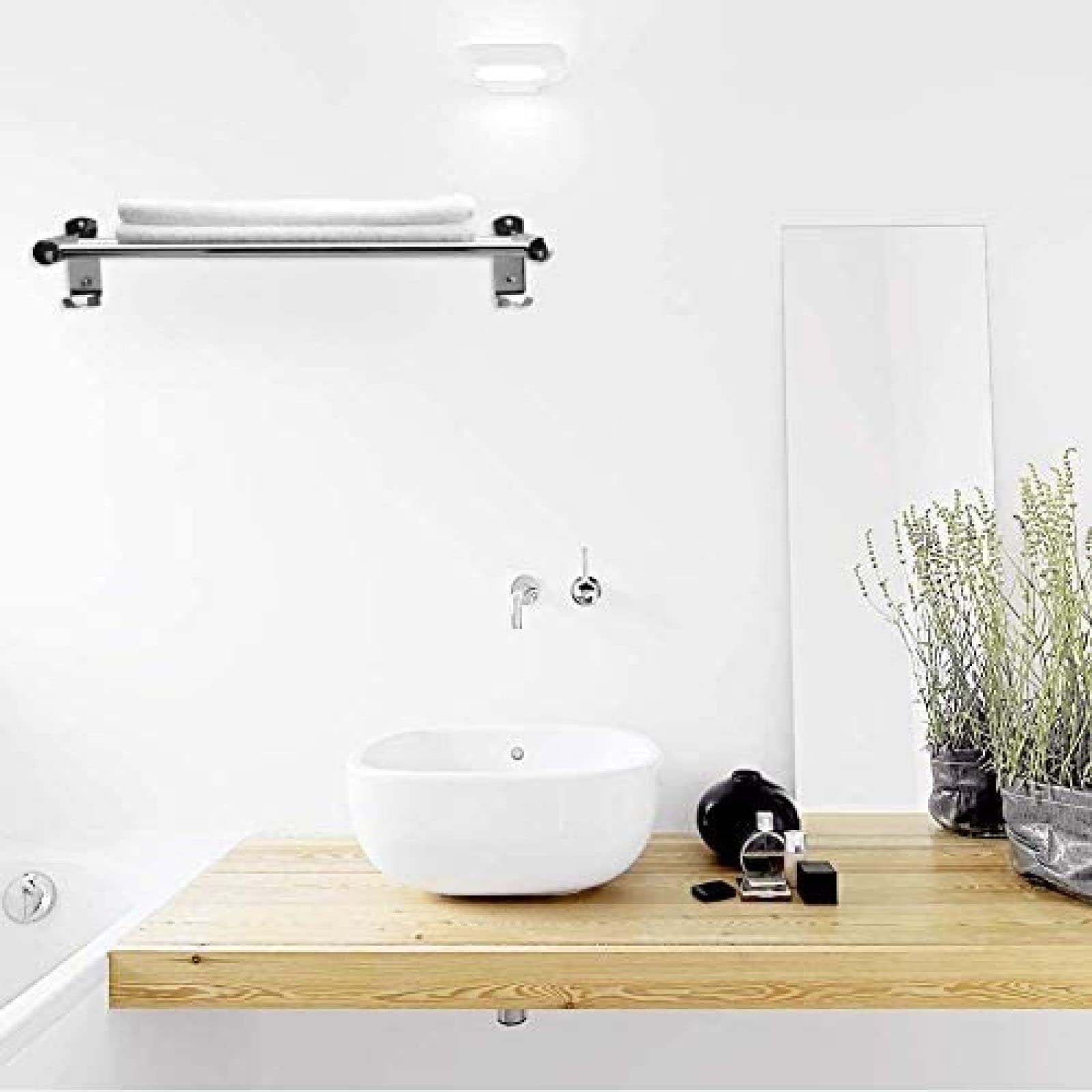 Toallero de 50 cm/20 Pulgadas montado en la Pared con Ganchos de Pared, Soporte para Toallas de Mano Autoadhesivo de 8 kg máximo con Doble Barra de acero Inoxidable Resistente al Agua, toall