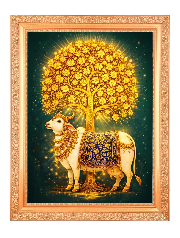BM TRADERS Kamadhenu Kalpavriksha Divine Digital Print Photo In Artwork Frame (11 x 14 Inch) OR(27.94 X 35.56 Cm) Religious Gifting-image-2