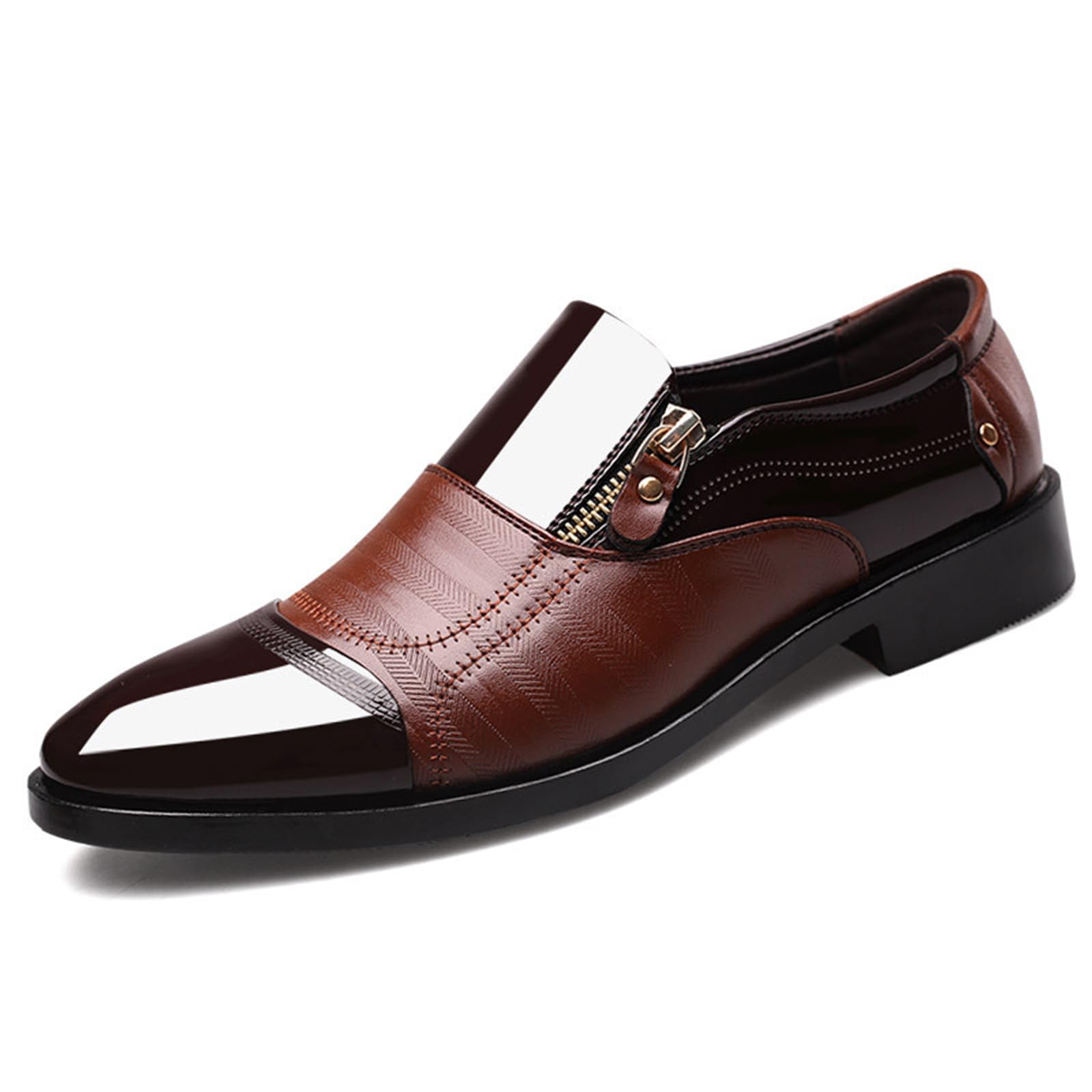 Formal Dress Shoes for Men Fashion Classic Patent Leather Pointed-Toe Tuxedo Shoes Zipper Pull-on Business Office Wedding Oxfords
