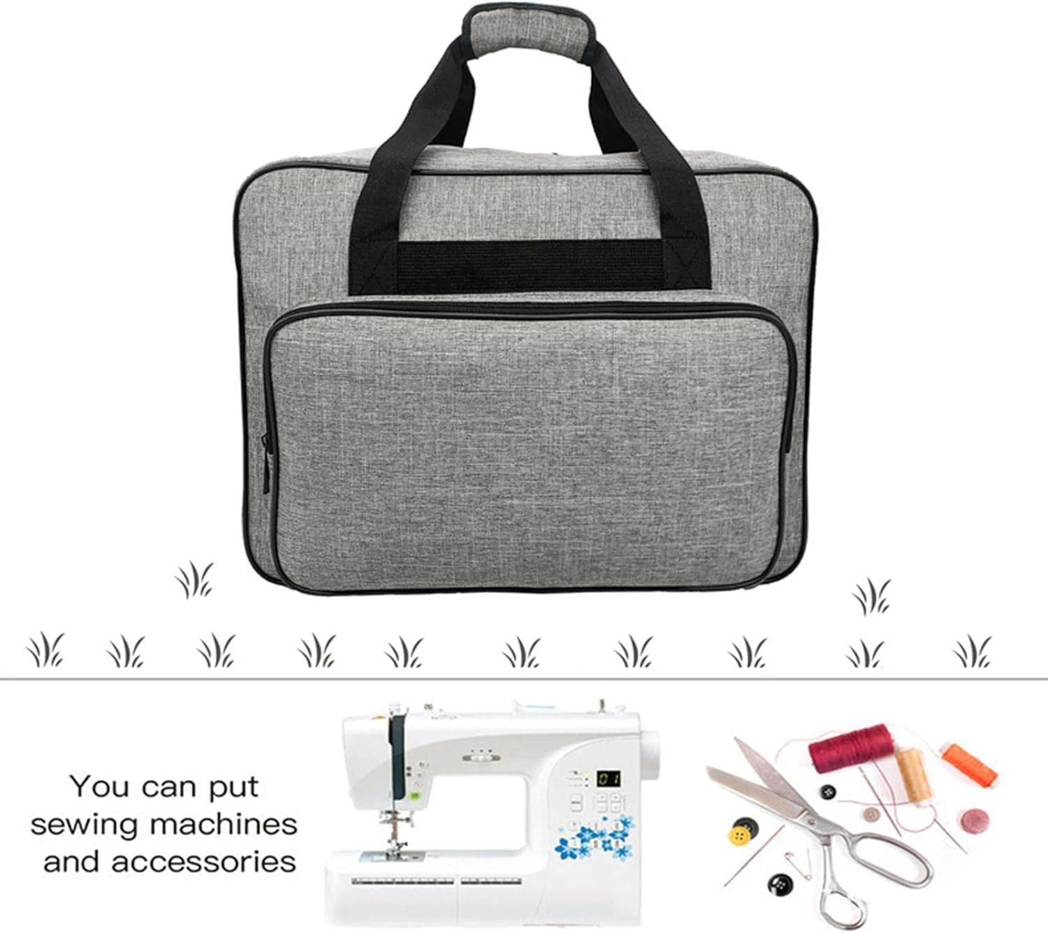 Borsa per macchina da cucire, borsa tote con tasche e manici, custodia universale per macchina da cucire, grigio-Ivan