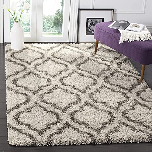 Image of Super Ultra Modern Soft Shaggy Handcrafted Anti-Skid Silk Touch Carpet, Size 9x12 Feet, Color Cream & Beige
