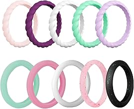 Pack of 10 Silicone and Sports Rings - Fashion Coloured Rings, Simple Style for Women - Dress Accessories