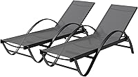 Shintenchi Patio Chaise Lounge Set of 2 with Arms & 5 Adjustable Backrests - Outdoor Pool Sunbathing Chairs Dark Grey 350 lbs