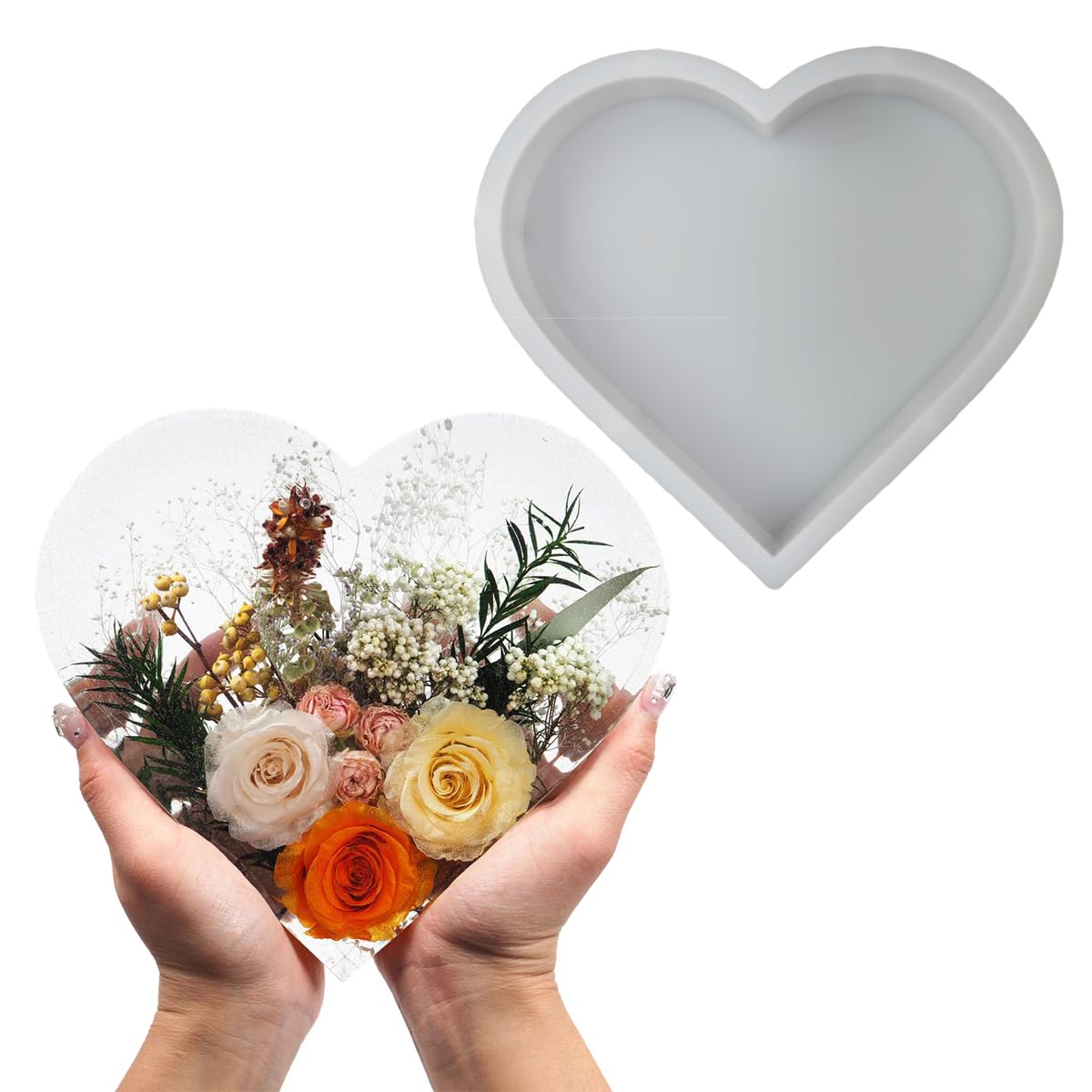 Deep Heart Shape Epoxy Mold DIY Flower Preservation Resin Casting Silicone Mold for Art Craft Making, 7.8" x 6.2" x 2"