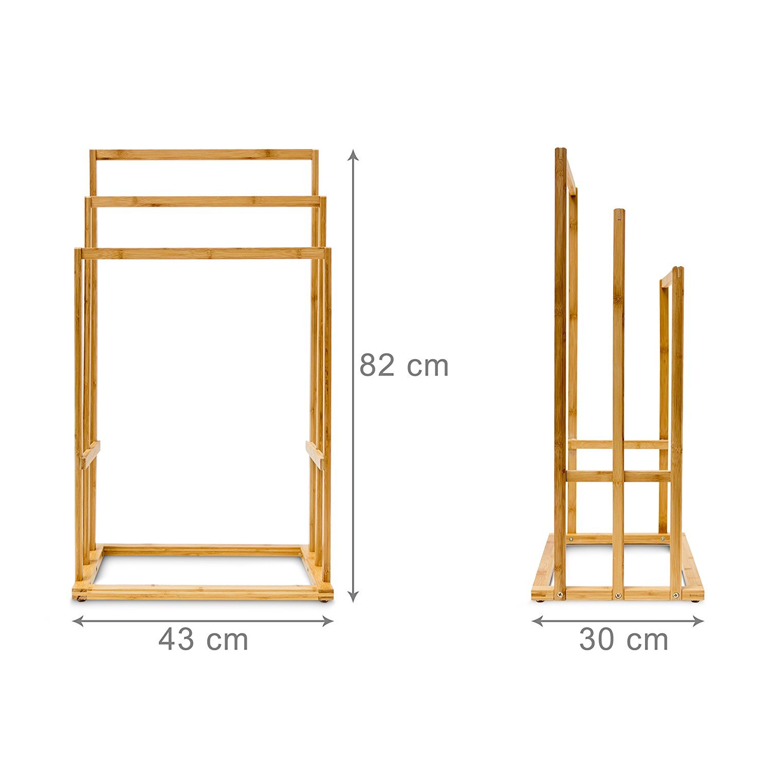Porta Asciugamani Da Terra Piantana Legno Bambu' 3 Braccia Per Asciugamani Bagno