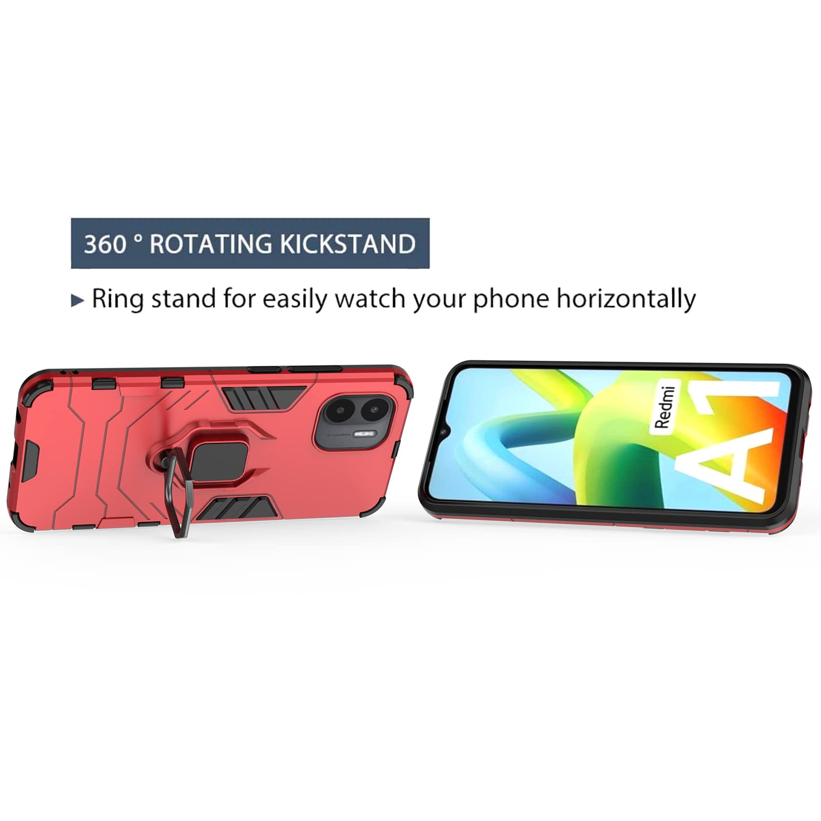 TEYYOS Cover per Xiaomi Redmi A1, Custodia TPU/PC Hybrid Custodie con 360° Supporto, Antiurto Guscio Protezione Bumper Case Caso, Rosso