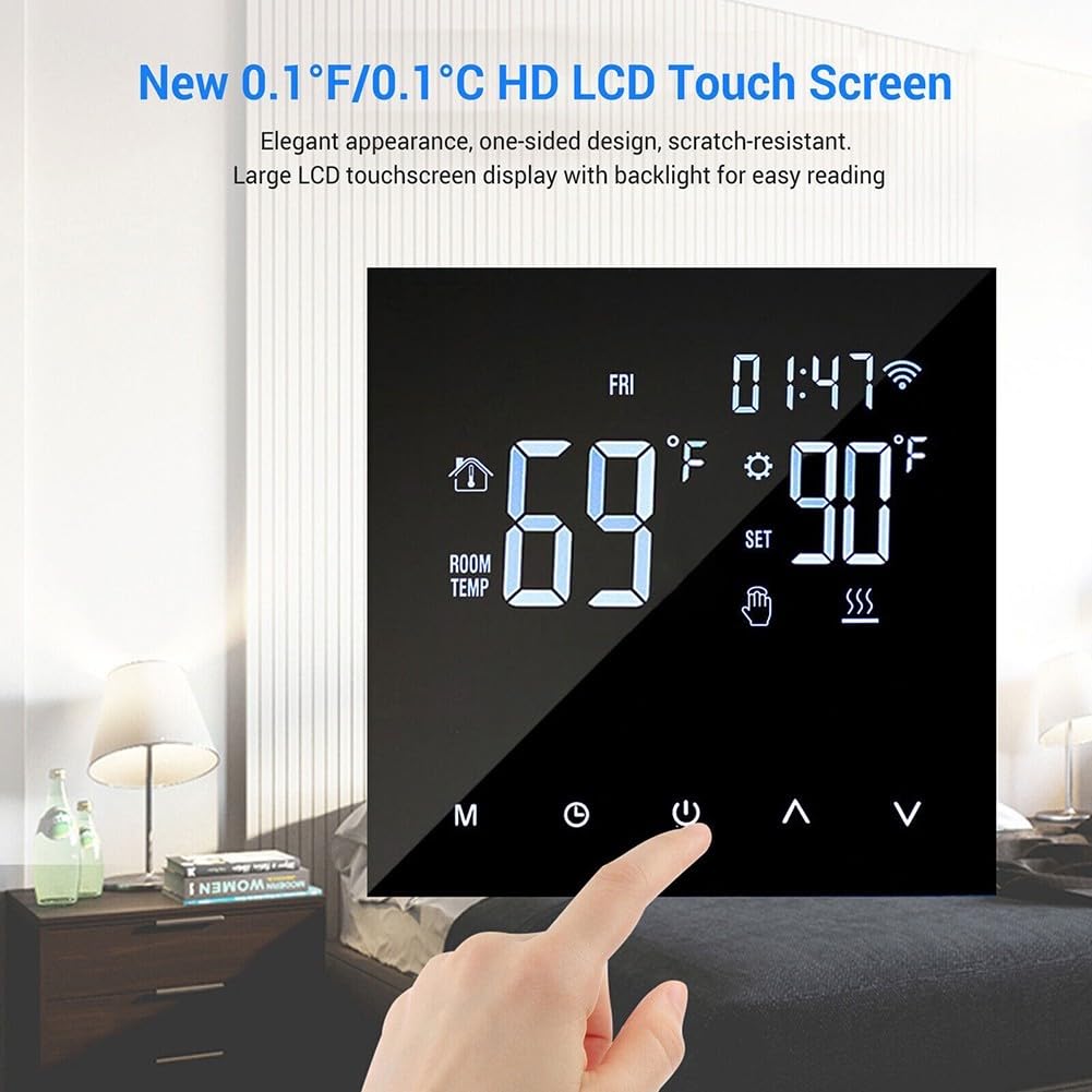 Wi-Fi-Thermostat für Wasser-Fußbodenheizung, intelligente Fußbodenheizung, Wandkessel, LCD-Temperatur, Sprachsteuerung (weiß)