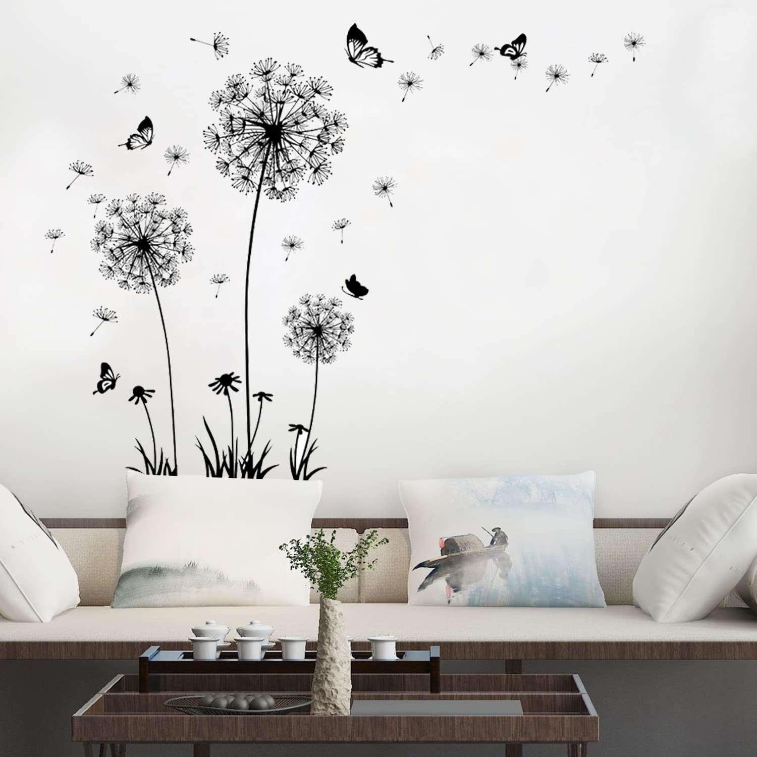2 Stück Schwarz Wandtattoo Pusteblumen für Wanddeko,XXL Groß Löwenzahn