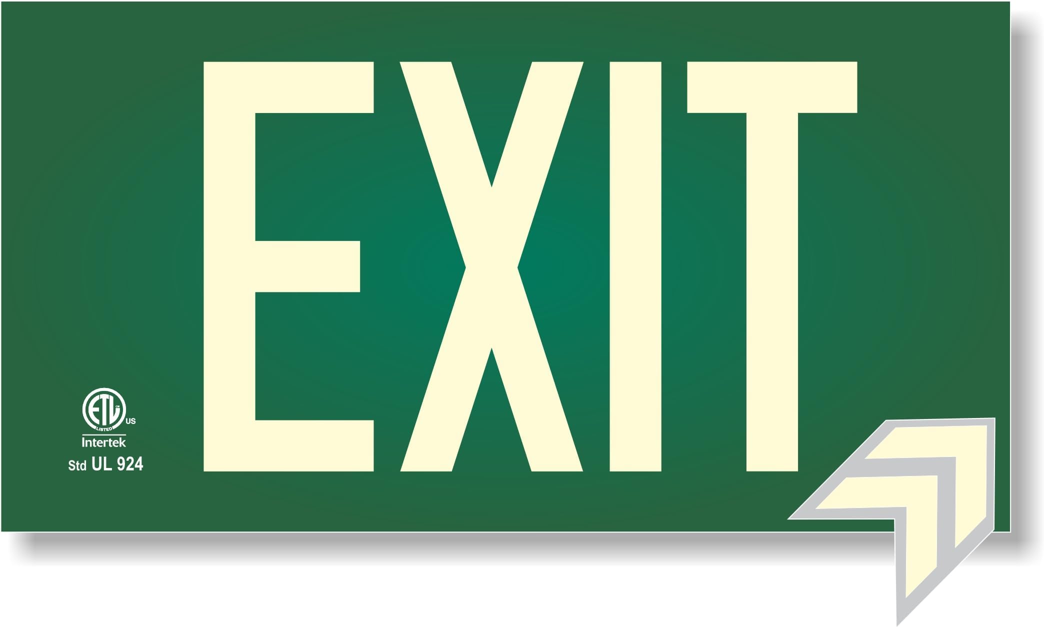 Photoluminescent Exit Sign Green - Aluminum Code Approved UL 924 / IBC/NFPA 101 | NightBright USA Part Number ULG-050