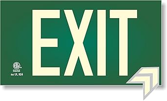 Photoluminescent Exit Sign Green - Aluminum Code Approved UL 924 / IBC/NFPA 101 | NightBright USA Part Number ULG-050