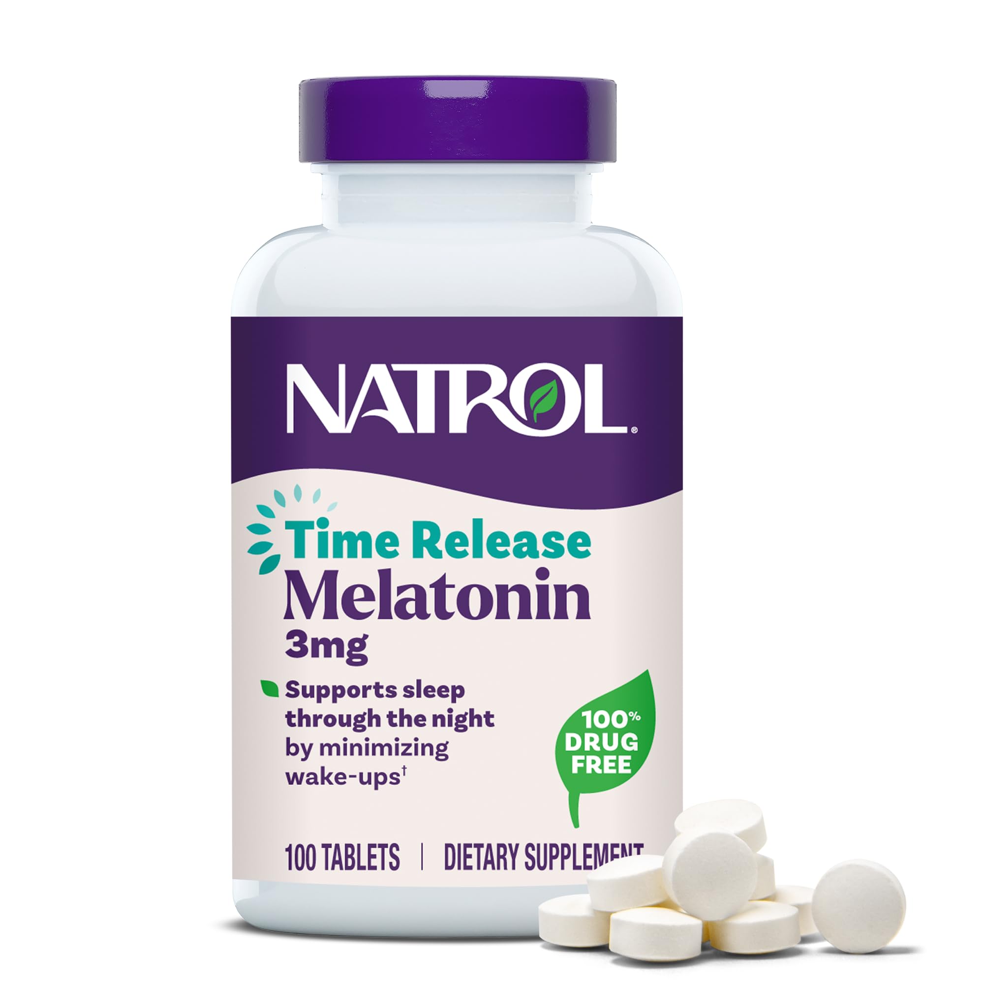 Melatonina Natrol de 3 mg de liberación prolongada, suplemento dietético para minimizar los despertares, ayuda para dormir por la noche, 100 comprimidos, suministro para hasta 100 días